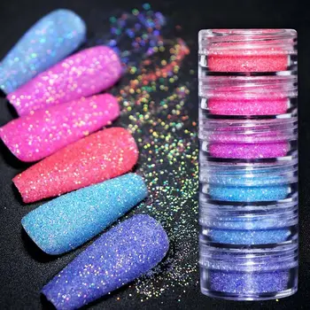 6 Цвята /, определени Холограма Микропудра Candy Glitter Nail Powder Искрящ Лак За Нокти Чар Смесени Захар Цвят Candy Micro Нокти Powder