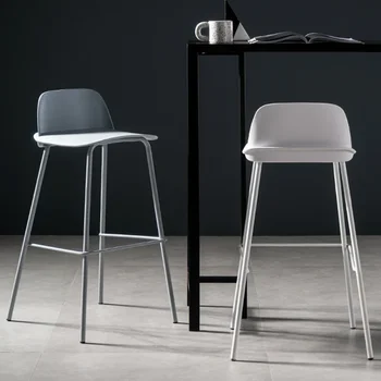 O88 Бар стол от ковано желязо с пластмасова облегалка, Модерен прост пластмасов стол индивидуалност чист червен бар стол Nordic bar ch