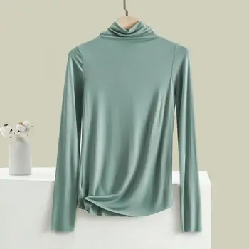 Мека блуза, стираемая блуза с дълъг ръкав, Леко топъл обикновен пуловер с полуприлегающим воротом, блуза с дълъг ръкав за жени, еластична