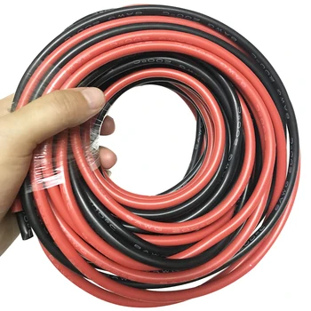 удлинительный кабел с дължина 5 м Червено и 5 м черен, изпитвателна линия от гъвкави силиконови кабели, 8AWG, луженый меден кабел, кабел от силиконов каучук