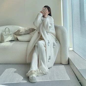 Утепленное нова вълна палто, модни свободни женски вълнени палта 2023 г., Нова зимно яке, дълга е лесна луксозна Корея дамски връхни дрехи