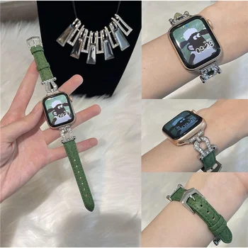 Часовници от с сплав + кристал + воловья кожа за Apple Watch серия Ultra/8/7/6 за каишка за Iwatch 49 мм 41 мм 45 мм U-образна гривна
