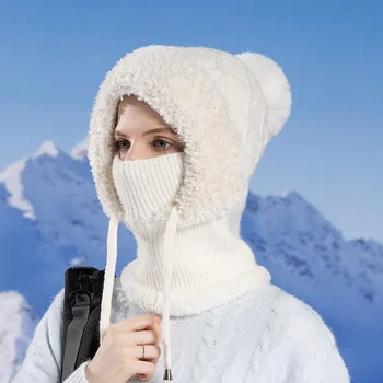 1 бр. Зимна ветрозащитная маска за лице под формата на балаклавы, вязаная ски маска за мъже и жени, Топла шапка за лице, шал-шапка