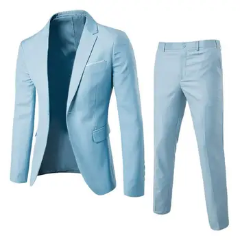 1 комплект, мъжки оборудвана костюм, обикновен панталон с дълги ръкави, монтиране отложной яка, Темпераментни джобовете на една пуговице за мъжки дрехи