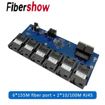 10/100 М Fast Ethernet switch Конвертор 20 км Ethernet оптичен Медиаконвертер Однорежимный 2 * RJ45 6 * SC fiber optic Порта PCBA