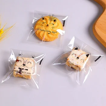 100 бр./лот, прозрачни самозалепващи пакети с сладък котка, Очарователна опаковка за сапун, самодельная опаковка с самозалепващо фолио, 7x7 см + 3 см