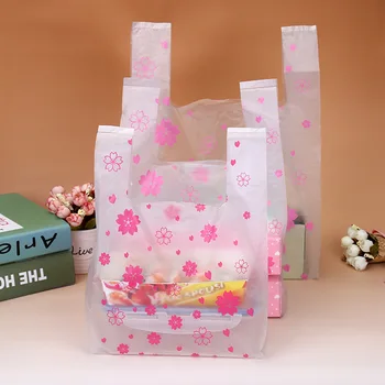100 бр/пакет Пластмасова торбичка за пазаруване в супермаркета Розова Сакура Жилетка, Чанта Подарък Козметика Опаковки за храни Чанта За бонбони