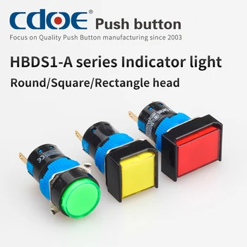 16 мм кръгъл квадрат, правоъгълен светлинен индикатор за 12v 48v 220v пластмасова червена зелена синя led лампа