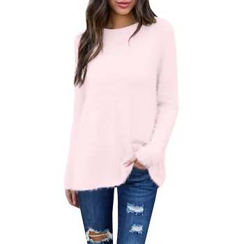 2023 Женска тениска с дълги ръкави, есен-зима, всеки ден пуловер с кръгло деколте, потник, обикновена приталенные универсални пуловери