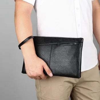 2023 Чанта от изкуствена кожа с Класическа Черна Чанта-плик с голям капацитет Модерен Мъжки клатч