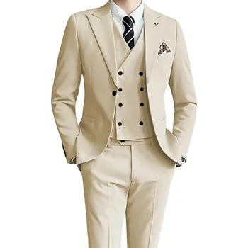 2024 Модерен Нов мъжки бутик за почивка, Обикновен бизнес Оборудвана сватбен костюм, комплект от 3 теми, Блейзери, рокли, яке, палто, панталони, жилетка