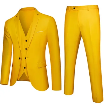 202New комплект от три елемента (костюм + жилетка + панталон мъжки бизнес корейски вариант на ежедневния костюм trend модерен костюм, официално облекло