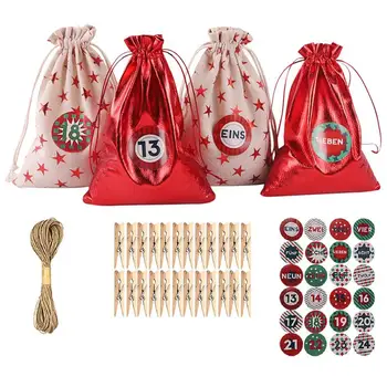 24шт Ленено подарък пакет, пъстра коледна торбичка за бонбони, Коледни украси, чанти, комплекти стикери на въже, празнични аксесоари за партита 2022 г.
