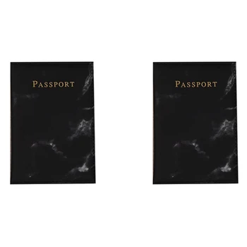 2X Модерен Женски Мъжки калъф за паспорт от изкуствена мраморна кожа, пътни документи, Притежател на кредитна карта, Малък портфейл, чанта за чантата, Черен