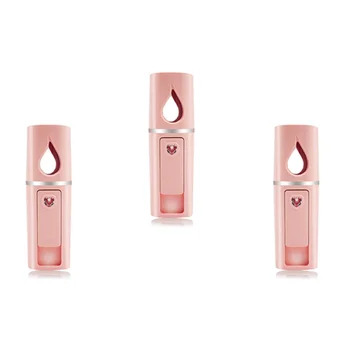 3X Преносима двойна котела за лице Nano Лицето Mini Mister за пръскане на Удължаване на миглите с огледало розов цвят
