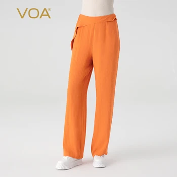 44 Momme Оранжеви Копринени панталони с естествена талия, Асиметричен дизайн, джоб, Универсален копринени прави панталони, градинска облекла за жени, KE860