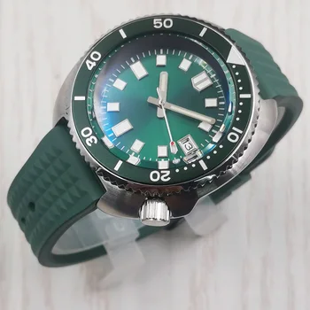 44 мм Потребителски логото на Seiko NH35 Механизъм Стерилна Зелен циферблат Прозореца дата Сапфир кристал, Светещи автоматично мъжки часовник от неръждаема стомана