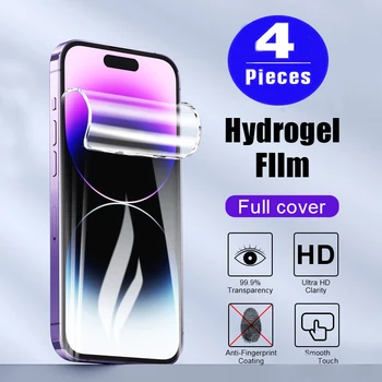 4шт 9D Гидрогелевая фолио за iPhone 15 на 13 mini 14 плюс 12 11 pro max Не Стъклена X XR XS защитно фолио, защитно фолио за екрана с пълно покриване на