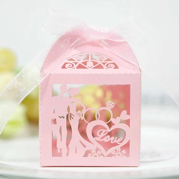 50шт Кутия шоколадови Бонбони Младоженеца на Булката С Любовни Модел Подаръчен Пакет Хартиени Пакети Mariage Сватбени Сувенири за Гостите Опаковъчна Кутия за Партита