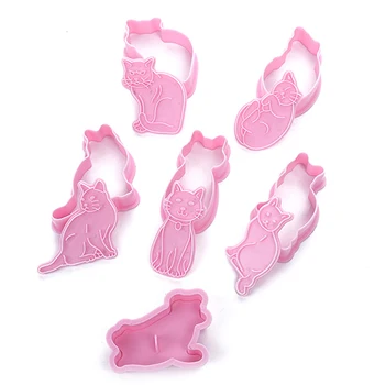 6 комплекта пластмасови форми за бисквити котка, инструмент за моделиране, печене, прес-форма за бисквити с обърнати глазура