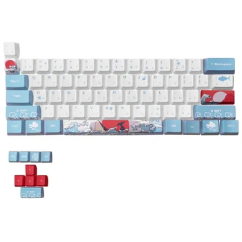 60% PBT, набор от клавиатури кепета, профил за MX превключватели, ръчна детска клавиатура GK61 64 (Coral Sea