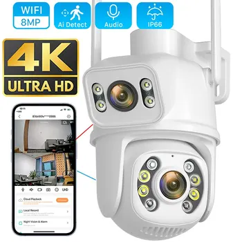 8-Мегапикселова 4K PTZ Wifi IP камера с двойна леща, защита от изкуствен интелект, монитор човек, Външна Водоустойчива камера за нощно видеонаблюдение