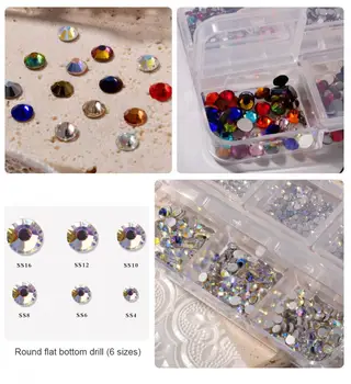 9 Кутии/комплекти от стъкло и кристал с Различни размери, Определя Набор от страз с фиксирана облегалка, Кристали за нокти, диаманти за бижута със собствените си ръце