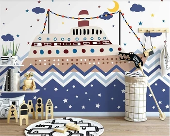 beibehang papier peint Индивидуални нови тапети за интериор на детска стая с морски лодка ръчно рисувани в скандинавски стил
