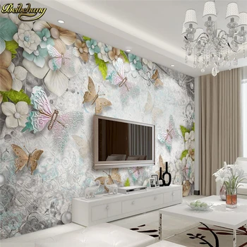 beibehang Потребителски пеперуди, цветя, перли 3D фотообои стереоскопичен 3D фон рисувани стенни пол тапети тапети