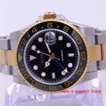 Bliger 40 мм Автоматични механични мъжки часовник Луксозна марка с сапфирено стъкло GMT Watch, светещи Водоустойчив ръчен часовник с календар за мъже