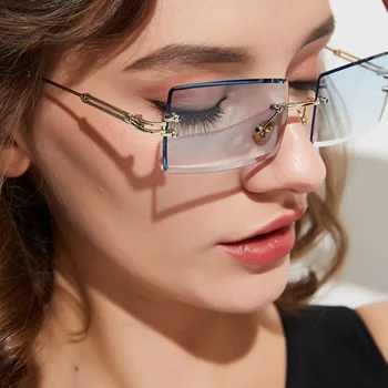 BLMUSA Прости слънчеви очила Дамски модни Градиентные правоъгълни слънчеви очила Малка подробност Без рамки Разкрасяваща очила Розови нюанси за жени