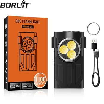 BORUiT V7 LED EDC Ключодържател Фенерче Type-C, Акумулаторна батерия за Преносим Работен Фенер Мини Фенерче с Щипка UV Къмпинг Джобен Фенер