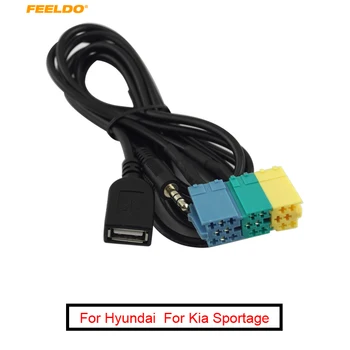 FEELDO 5шт 2 в 1 3,5 мм + USB съединители Аудио Кабел-адаптер за Kia Aux Кабел CD-плеър в MP3 За Hyundai Kia Sportage #FD-3072