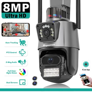 iCSee 8MP 4K WiFi Камера за Сигурност С Двоен Обектив Полноцветного за Нощно Виждане AI Автоматично Следене на 360 Външна Камера за Видеонаблюдение