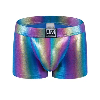 Jockmail New Spectrum Мъжко бельо Boxer от изкуствена кожа с висока светоотражающей способност, Боксови шорти, бански, дрехи за сцената, мъжки дрехи