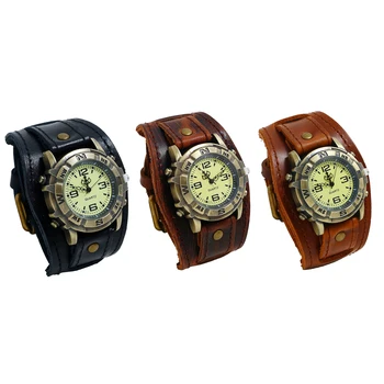 LANCARDO Мъжки Кварцов часовник в стил steampunk Ретро от естествена кожа, мъжки военни Спортни часовници, готическия Тежък Широка гривна за Хелоуин, подарък
