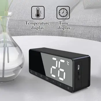 Led огледален говорител, карта памет, безжичен високоговорител, огледален аларма, показване на температурата, двоен будилник