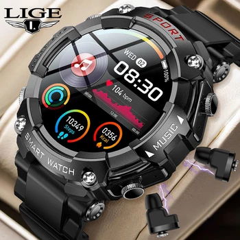 LIGE T96 Локално Възпроизвеждане на Музика от Smart Безжична Слушалка-Часовник С Поддръжка на Запис на Siri Умен Часовник е Водоустойчив Спортен Фитнес Гривна + Кутия