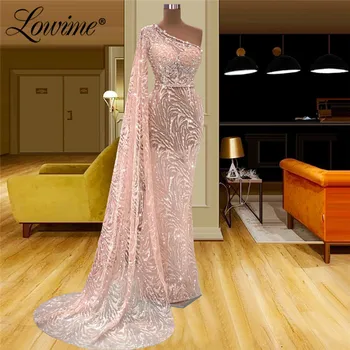Lowime Illusion Розова Дълга Вечерна Рокля с Едно рамо Robe De Soirée Femme С Блестящи Кристали, Рокли на Знаменитости 2022, Големи Размери По Поръчка