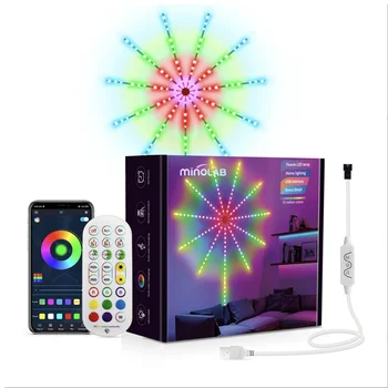 minolab Smart Firework Led светлини, RGB Dream Color за спални, управление на приложението синхронизация на звука на музиката от промяна на цвета, Коледа, подарък