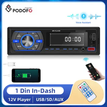 Podofo 1DIN Вграден Стерео Радио Кола 12V Автомобилен MP3 плейър Дигитален Bluetooth Аудио Музика FM USB / SD / AUX-ВХОД с Местоположение на мобилни приложения