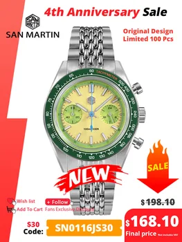 San Martin Нови кварцов часовник Хронограф VK64 Оригинален дизайн 39,5 мм Мъжки спортни бизнес часовник Водоустойчив-100 метра SN0116
