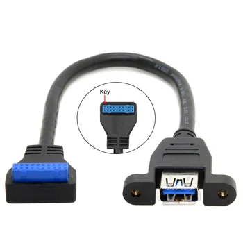 USB 3.0, ъгъл на наклон 90 градуса нагоре и надолу, един порт, вътрешна резба, тип инсталирани на дънната платка, 20-пинов кабел, 30 см