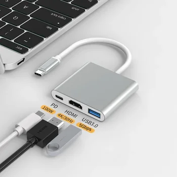 USB C Hub Type-C към HDMI Адаптер USB-C 3.1 Дърва 4K30Hz PD100W SD TF Докинг станция за iPad, MacBook Pro Air Huawei USB 3.0