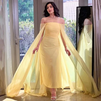 Verngo Жълто вечерна рокля трапецовидна форма, с лодка деколте, секси вечерна рокля без ръкави от Саудитска Арабия, Дубай, прости рокли за бала