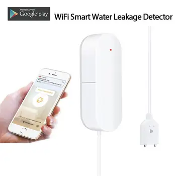 WIFI Sasha Smart Water Теч Сензор Детектор аларма Сензор, изтичане на вода заради наводняване е Съвместим с Smart Life Начало на Алекса