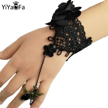 YiYaoFa Реколта черни дантелени гривни за жени, украса на китката, дамски ръчно изработени аксесоари, украси за готик партита LB-23