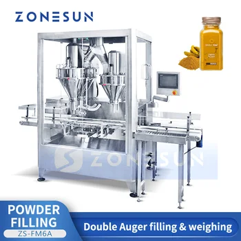 Автоматична машина за бутилиране на прах ZONESUN, Контролни везни, Двойна Шнековый пълнител, Оборудване за пакетиране на подправки, кафе, протеин ZS-FM6A