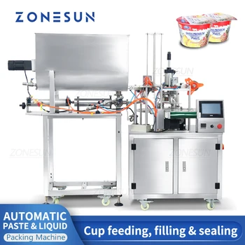 Автоматично поильник ZONESUN сладолед попълване на машина за запечатване на АП-FS600 кисело мляко кутии вана фъстъчено масло, сос се сервира машини