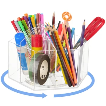 Акрилни държач за химикалки, държач за моливи, Въртящи се на 360 Градуса Органайзер за моливи, Четки за грим, Органайзер за настолни консумативи с голям капацитет